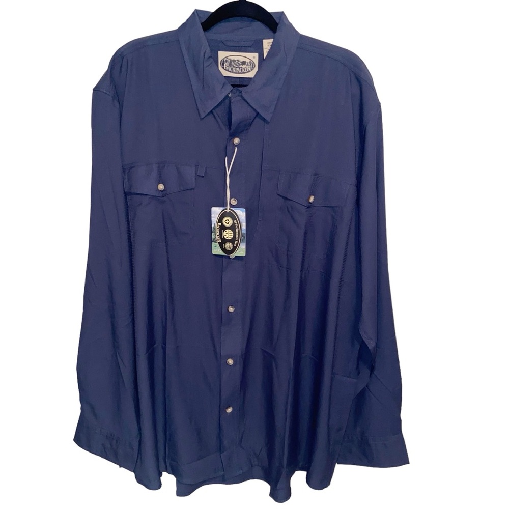 Backpacker Apparel Shirt Mens 2XL XXL Navy Blue Fishing Outdoor Hiking Vented